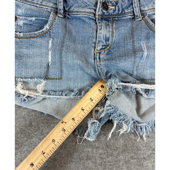 Y2K Celebrity Pink Jeans Hotpants Shorts Womens 7 Blue Denim Frayed Distress - Picture 2 of 5